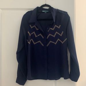 Camila Tree navy blouse with gold detailing